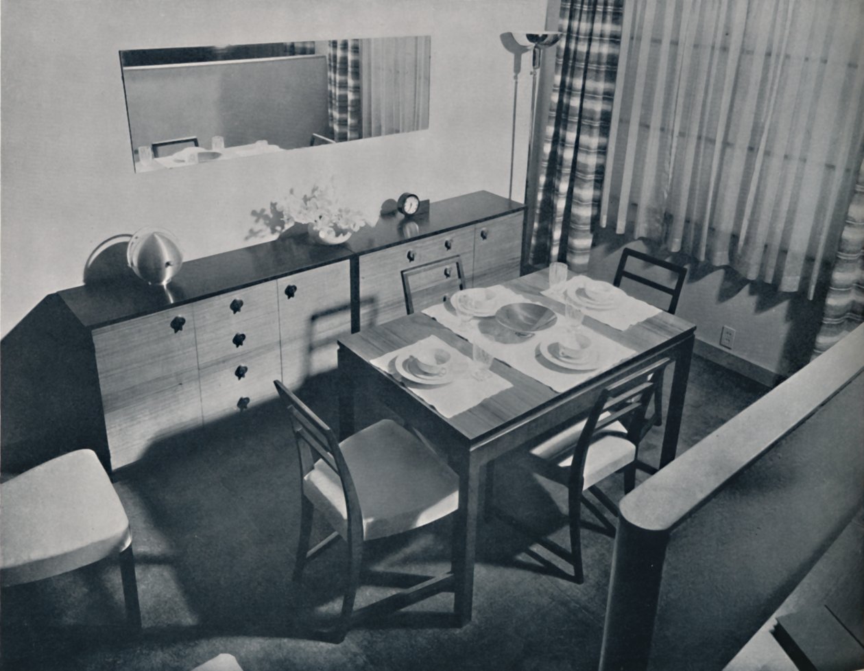 Ansicht im Wohn-Esszimmer, entworfen von Gilbert Rohde, 1936 von Unbekannt