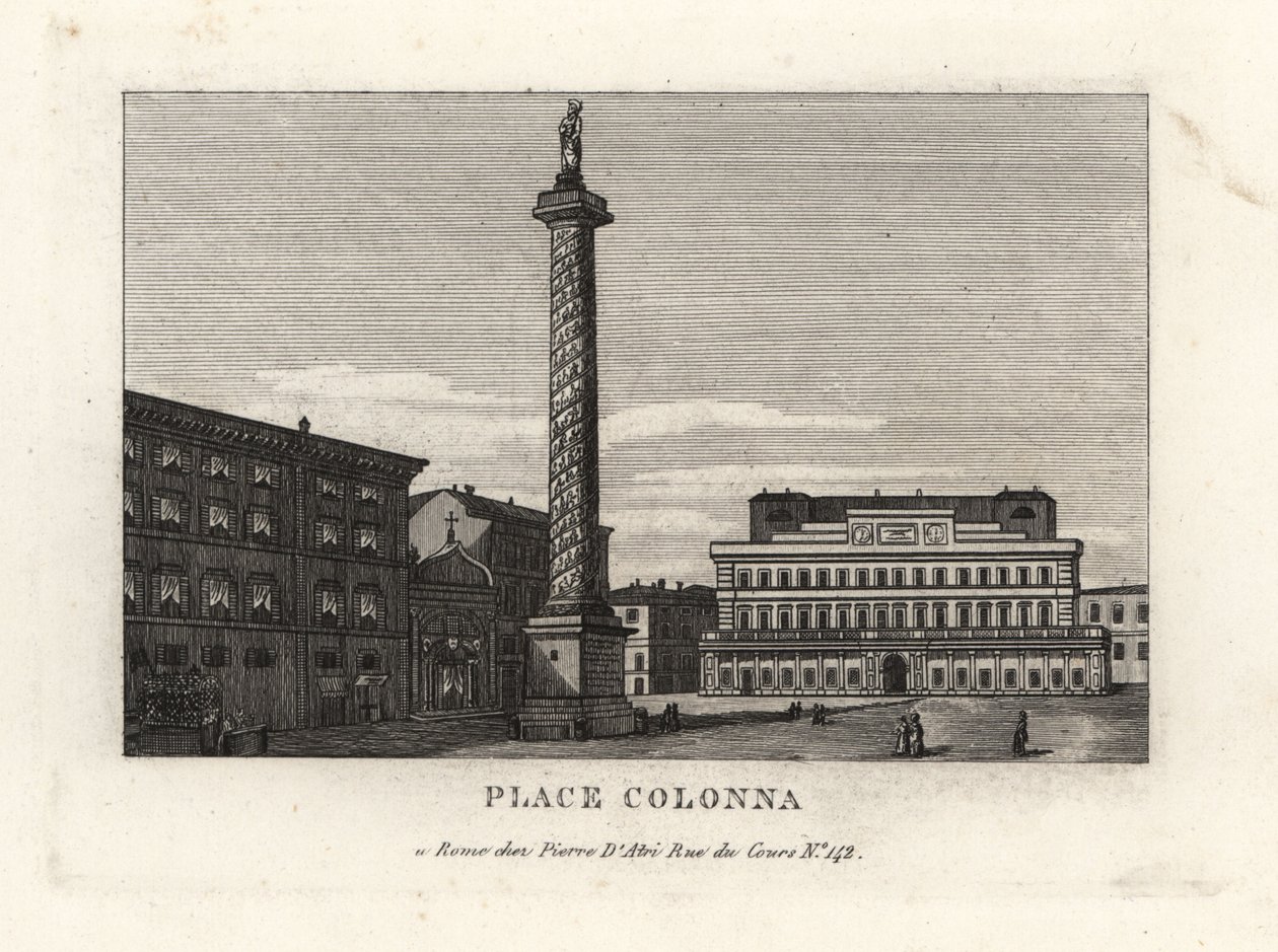 Ansicht der Piazza Colonna mit der Säule des Marcus Aurelius, Rom von Unbekannt