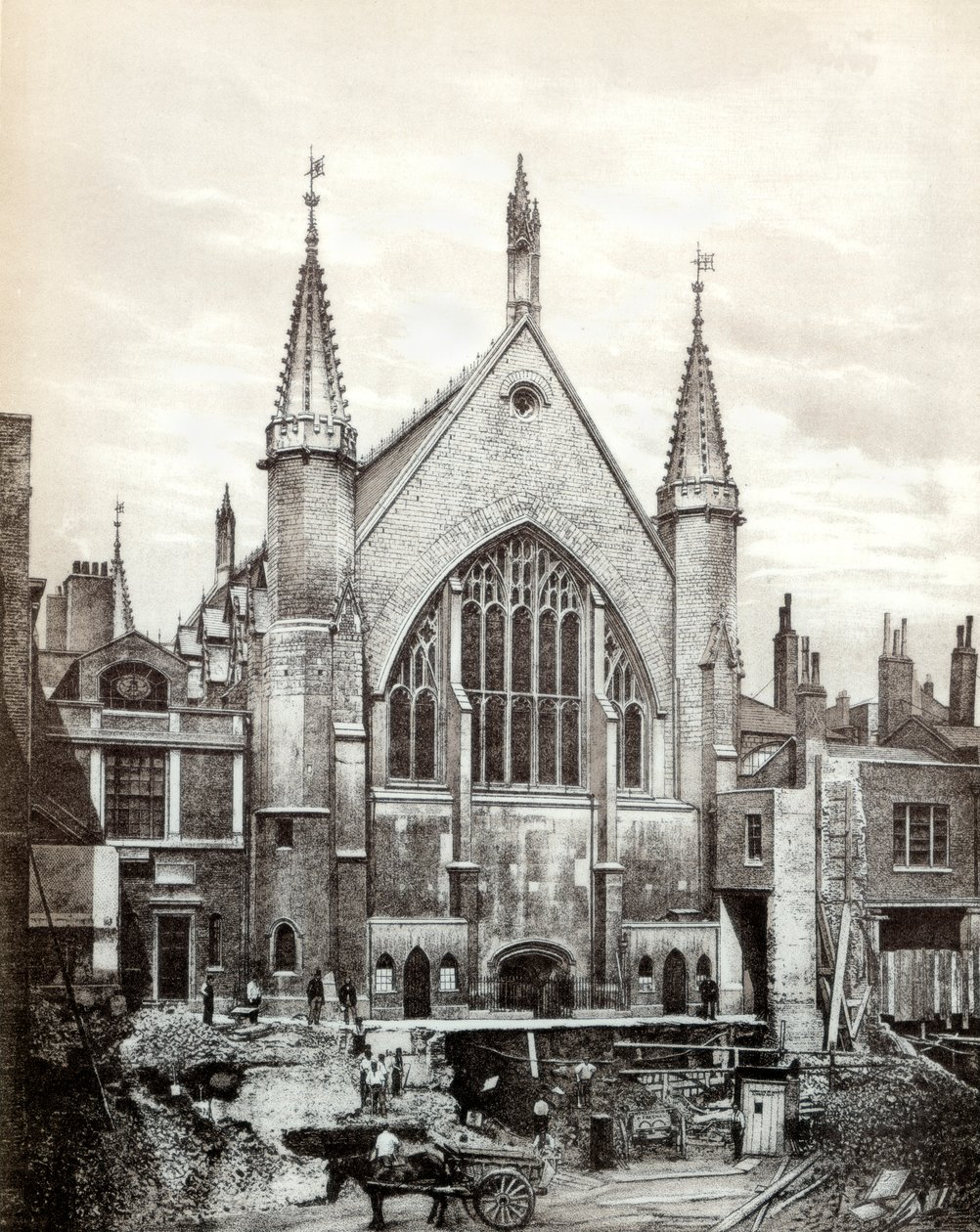 Ansicht des Ostendes der Guildhall und der Alten Bibliothek, City of London von Unbekannt