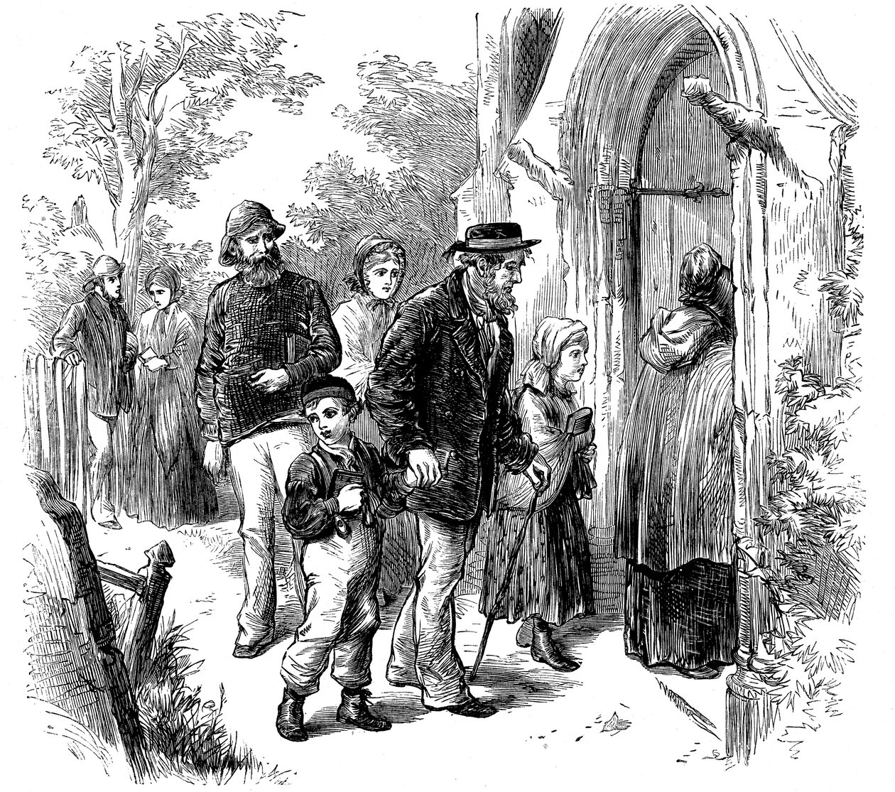Dorfbewohner gehen am Sonntag zur Kirche, London, 1872 von Unbekannt