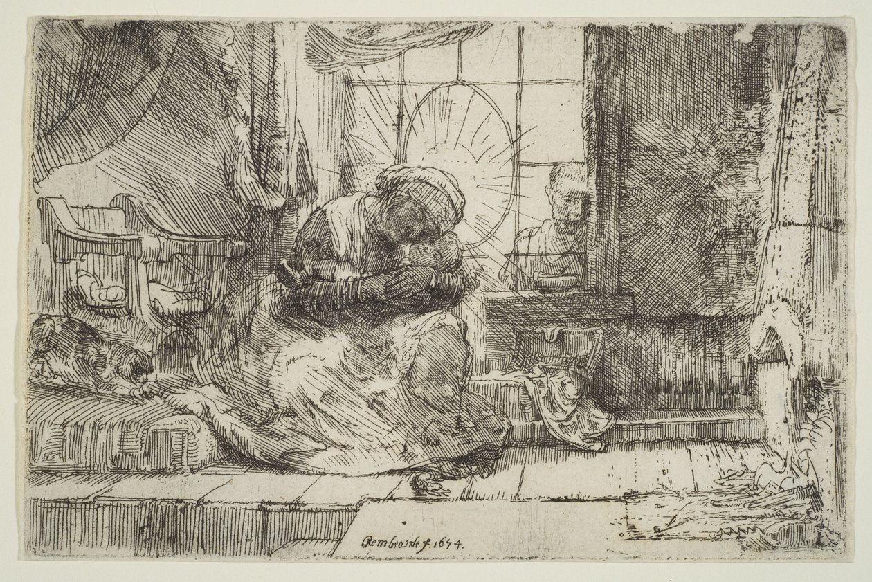 Jungfrau und Kind mit der Katze: und Joseph am Fenster, 1654 von Unbekannt