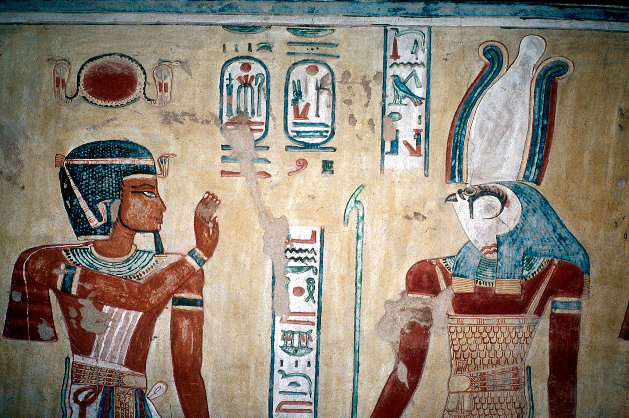 Wandmalerei von Ramses III. vor Horus, Tal der Königinnen, Luxor, Ägypten, ca. 12. Jahrhundert v. Chr. von Unbekannt