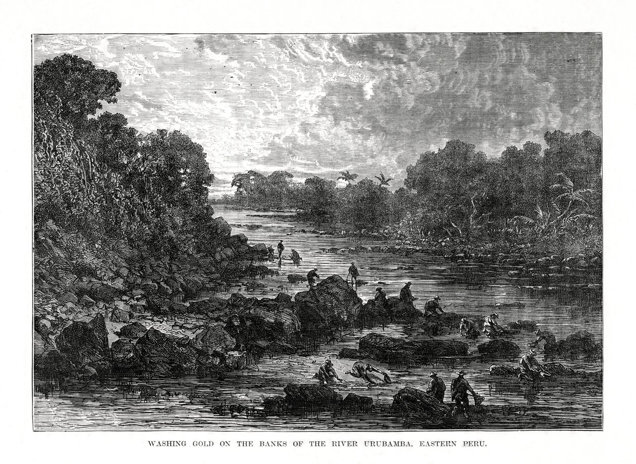 Goldwäsche am Ufer des Urubamba-Flusses, Peru, 1877 von Unbekannt