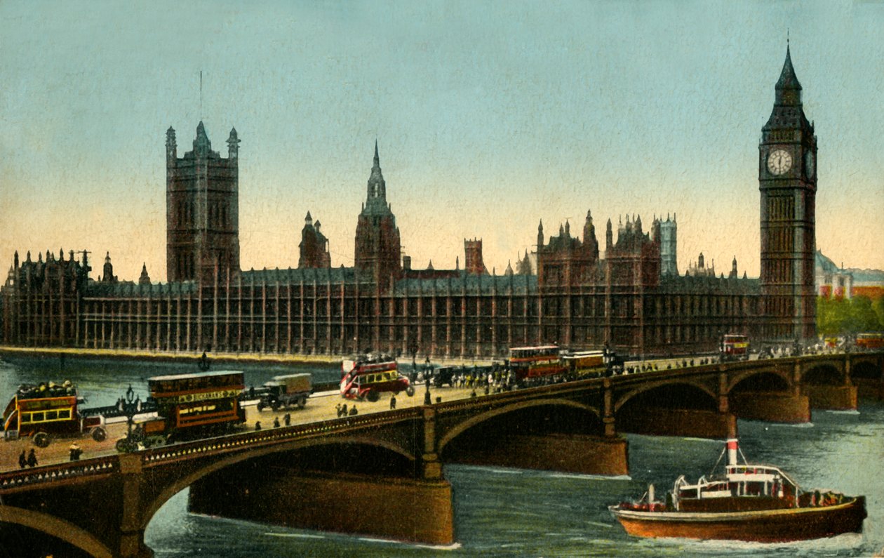 Westminster Bridge und das Parlament, London, ca. 1910 von Unbekannt