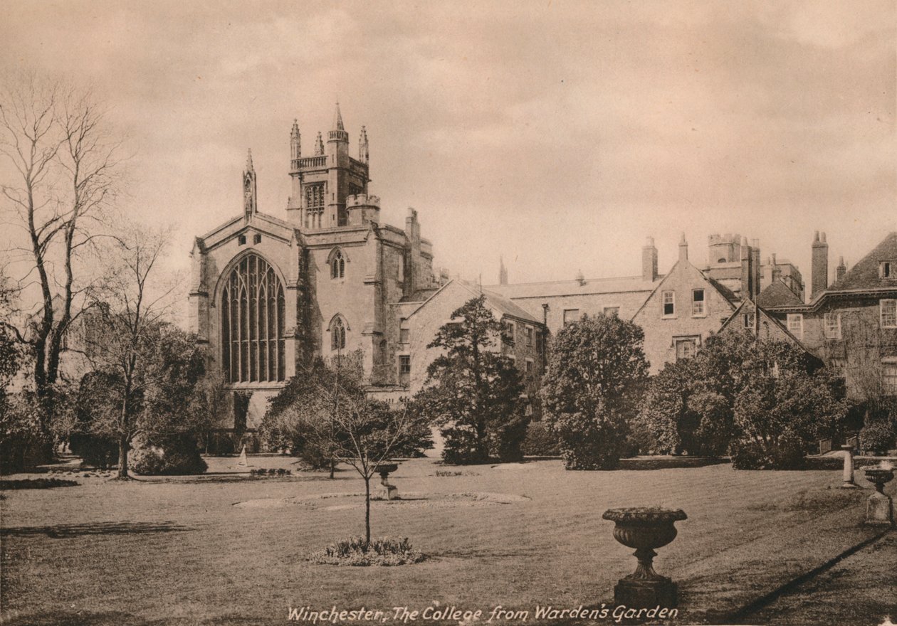 Winchester College vom Wardens Garden, Hampshire, frühes 20. Jahrhundert von Unbekannt