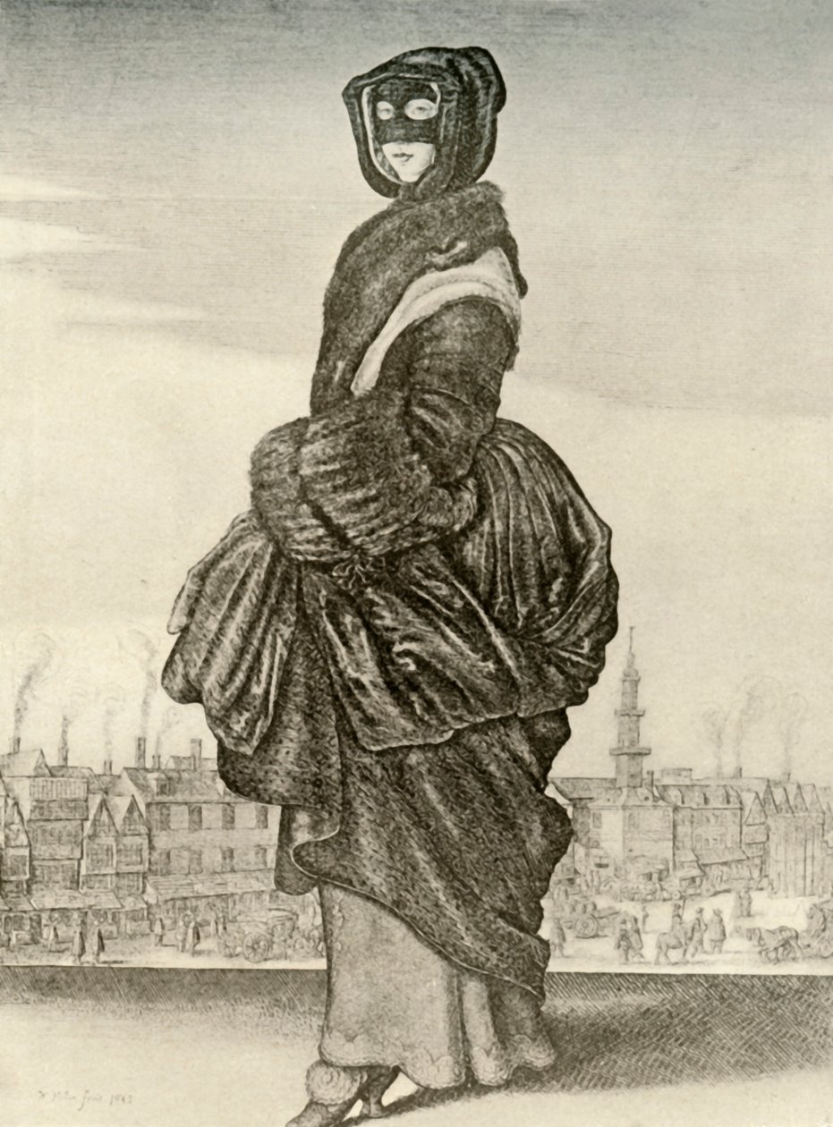 Winter - Winterkleidung einer englischen Frau im Freien, Regierungszeit von Karl I., um 1620-1640, 1937 von Unbekannt