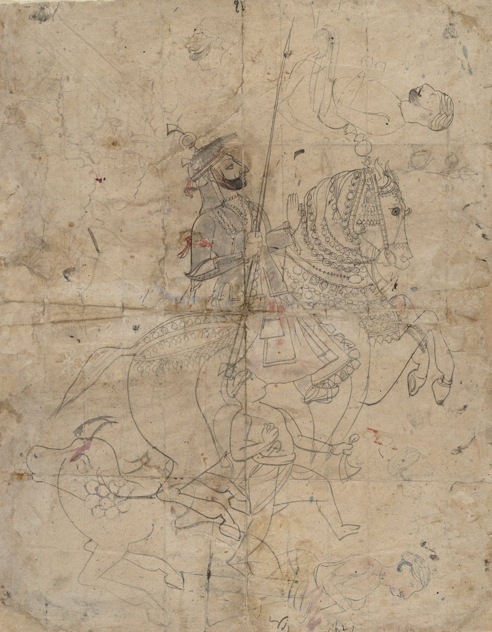 Verehrung von Brijnathji und Svamini recto, Reiterporträt verso, ca. 1800 von Unbekannt
