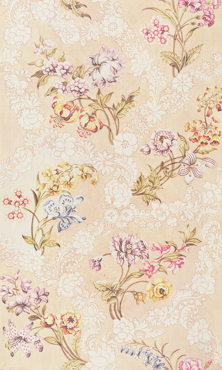 Blumendesign mit Pfingstrosen, Lilien und Rosen für Spitalfields-Seide, von Anna Maria Garthwaite (1690-1763), 1744 von Unbekannt Unbekannt