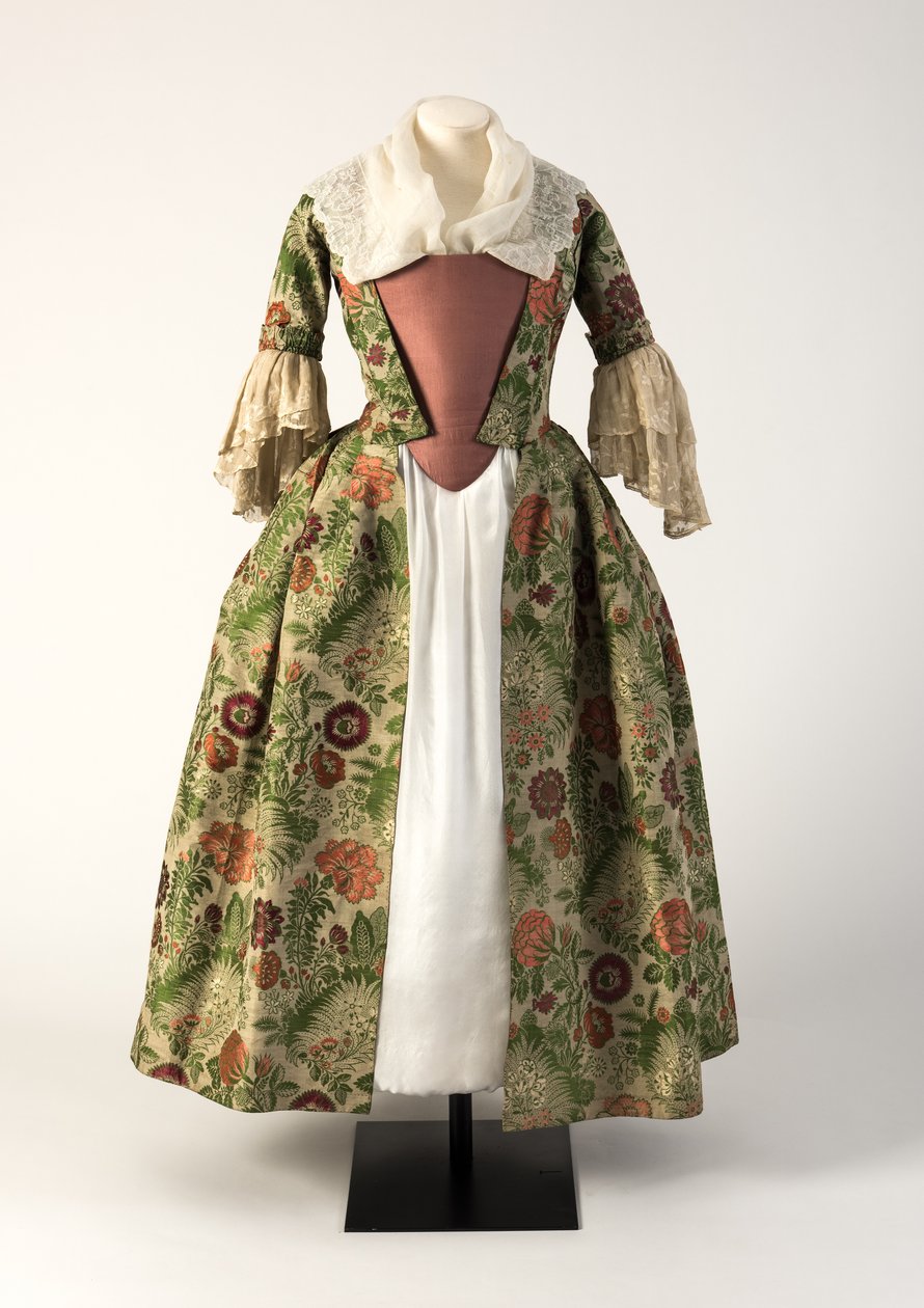 Grünes und rosa Brokat-Seidenkleid, 1730er Jahre von Unbekannt Unbekannt