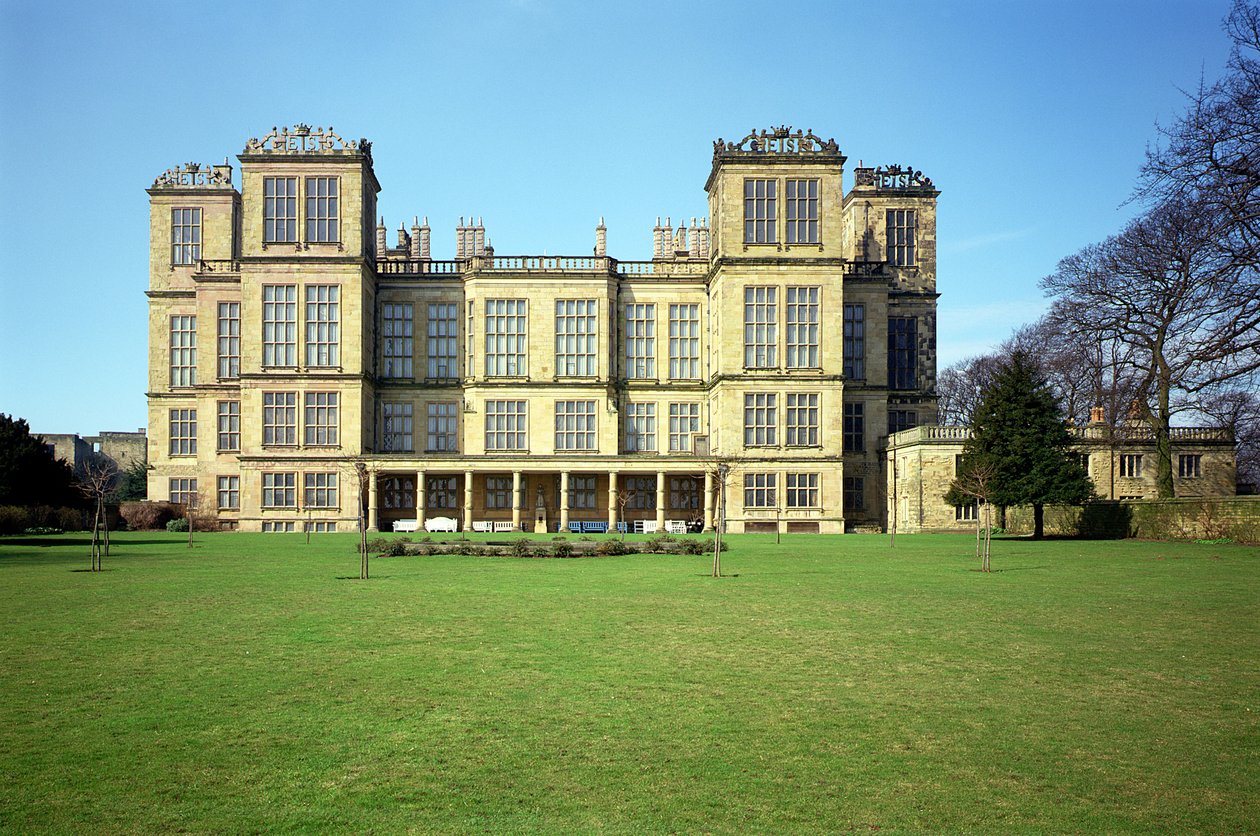 Hardwick Hall, Außenansicht, erbaut 1590-97, Derbyshire, UK von Unbekannt Unbekannt