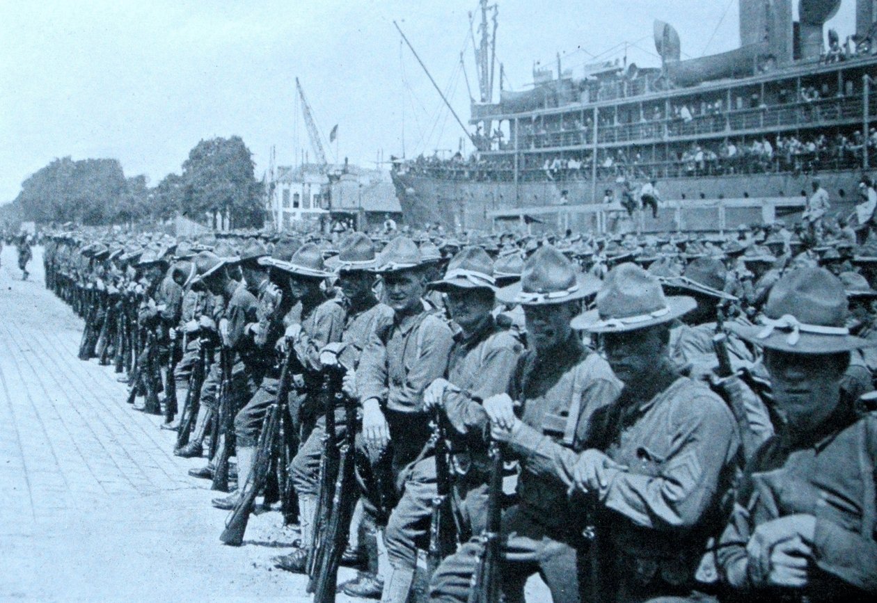 Amerikanische Truppen landen in Frankreich, 1917 von Unbekannt Unbekannt