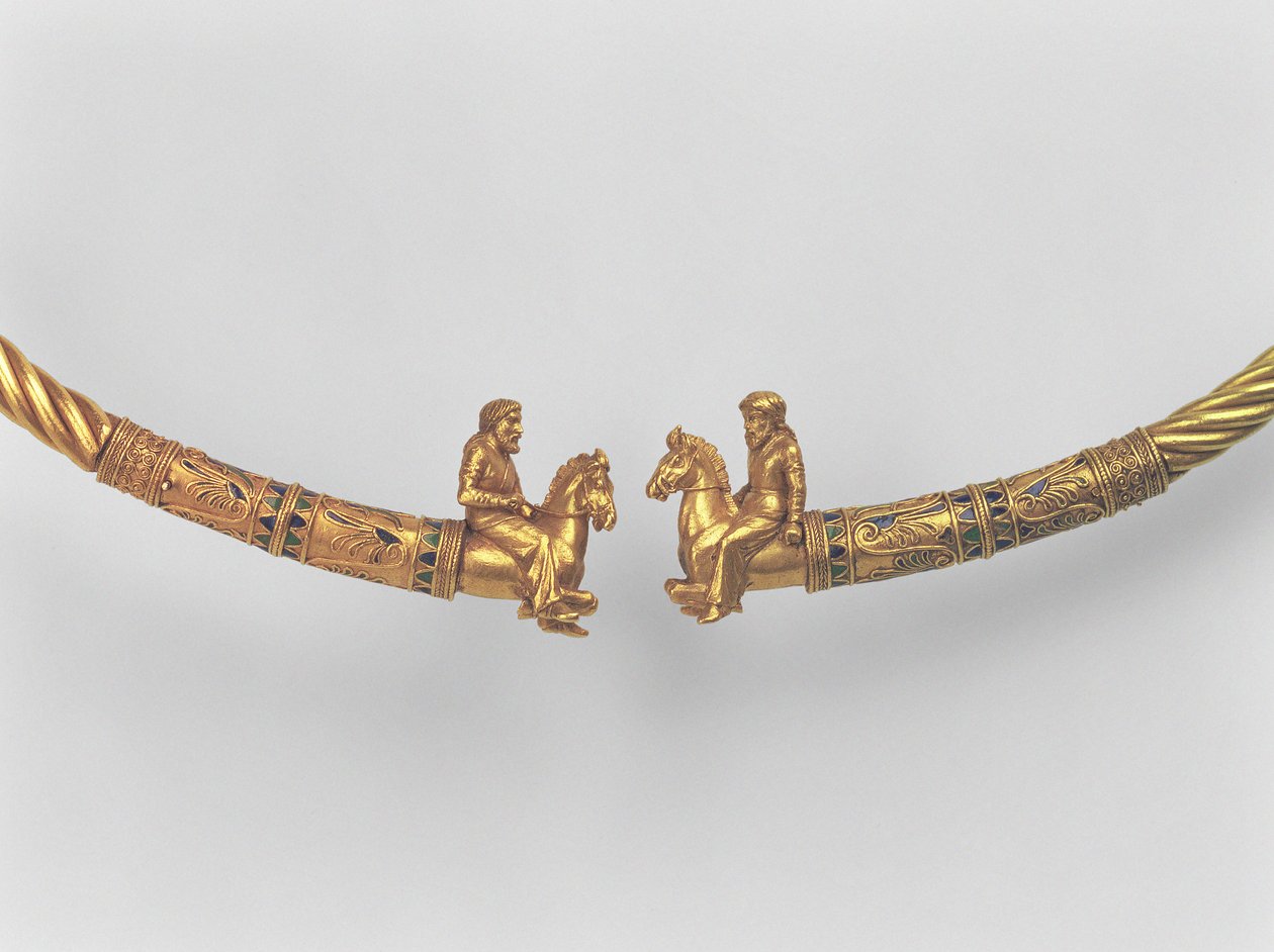 Halsring mit Spitzen in Form von skythischen Reitern, (Detail) Griechische Arbeit aus dem Bosporanischen Königreich, 4. Jahrhundert v. Chr. von Unbekannt Unbekannt
