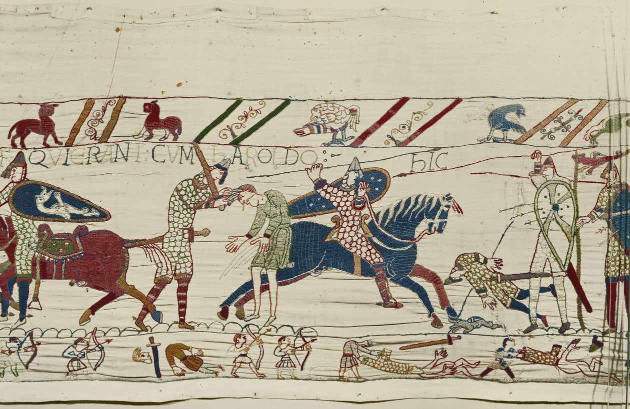Die Normannen töten diejenigen, die bei König Harold waren, Teppich von Bayeux von Unbekannt Unbekannt