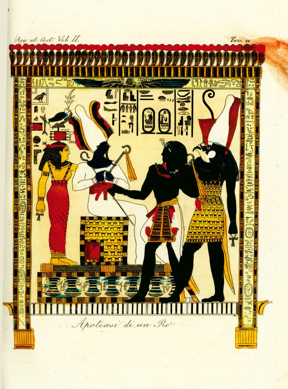 Apotheose eines Pharaos: König Seti I. trifft die Götter Osiris und Horus, entdeckt in Theben von Giovanni Battista Belzoni von Unbekannt