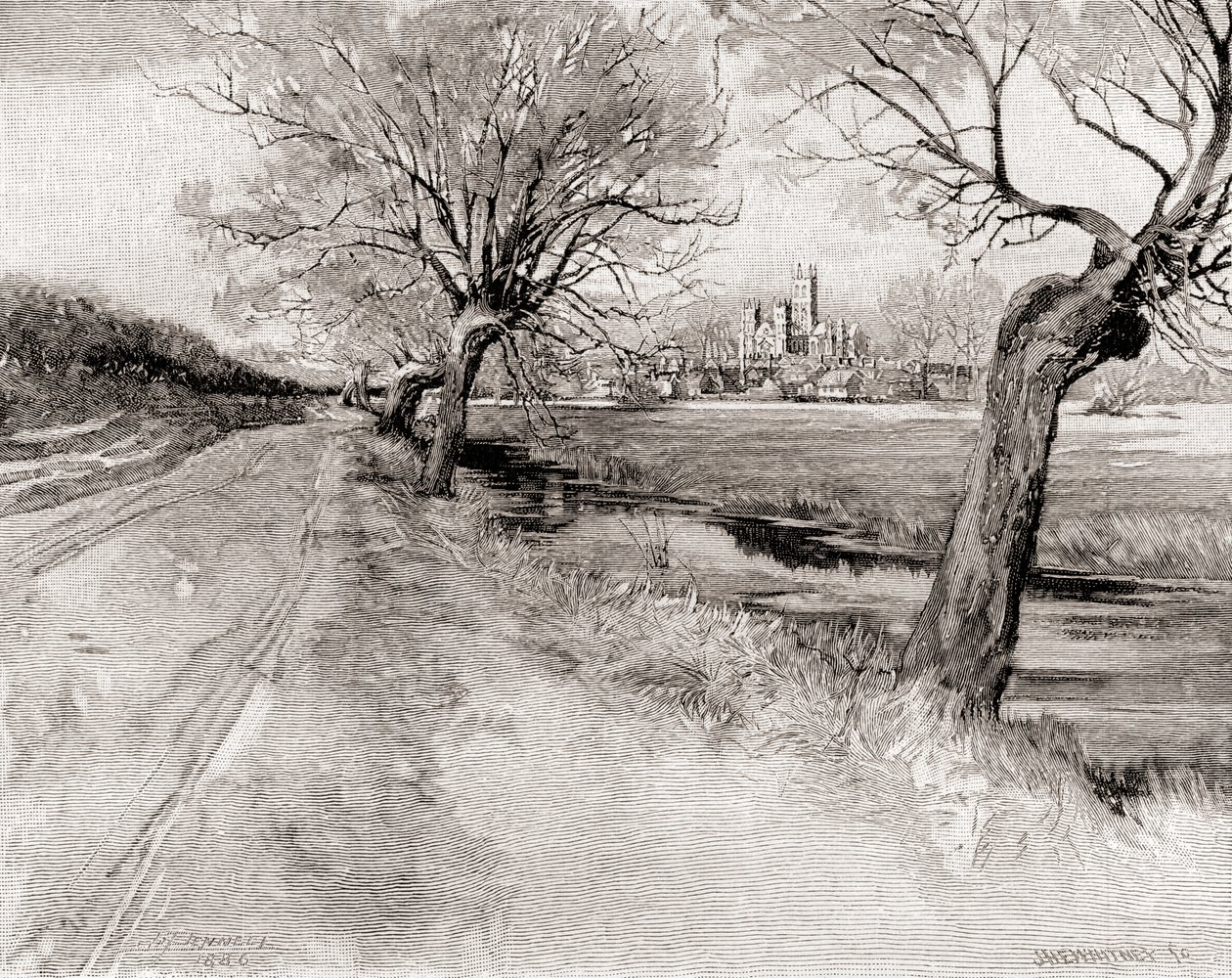 Canterbury Cathedral von Südwesten bei Sonnenuntergang, aus The Century Magazine, veröffentlicht 1887 (Gravur) von Unbekannt