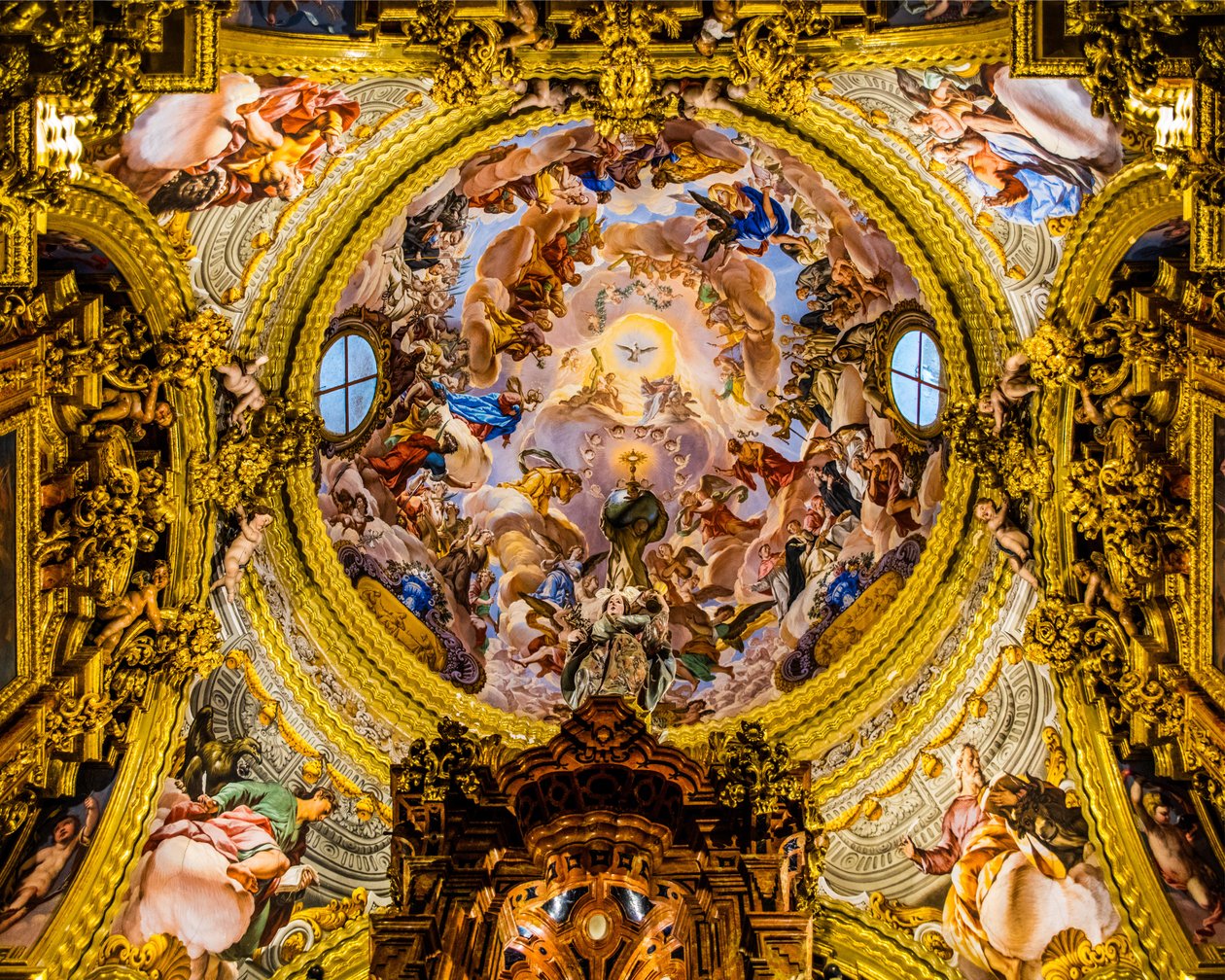 Deckenmalerei, Sakristei, Kartäuserkloster La Cartuja, Höhepunkt des Barock in Andalusien, Granada, Spanien von Unbekannter Künstler