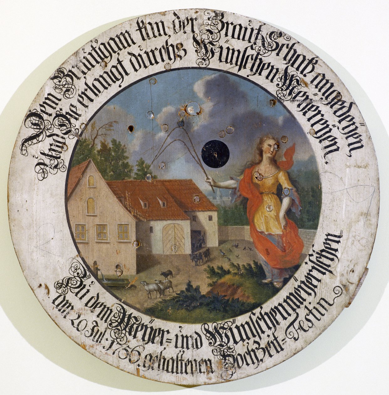 Fränkisches Museum Feuchtwangen, Mittelfranken, Bayern. Schützenscheibensammlung Hochzeitsscheibe von 1756 mit Göttin Fortuna von Unbekannt