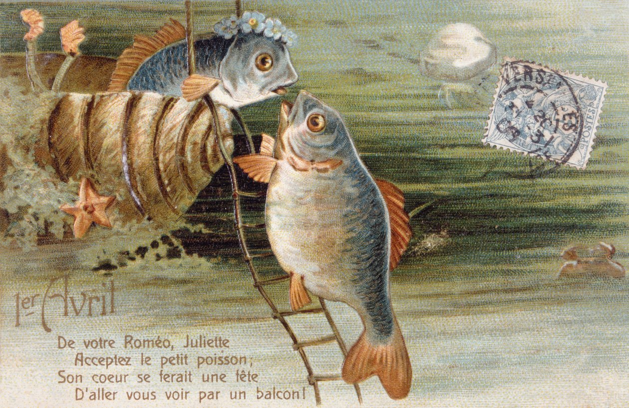 Französische Postkarte mit Bild von zwei Fischen von Unbekannter Künstler