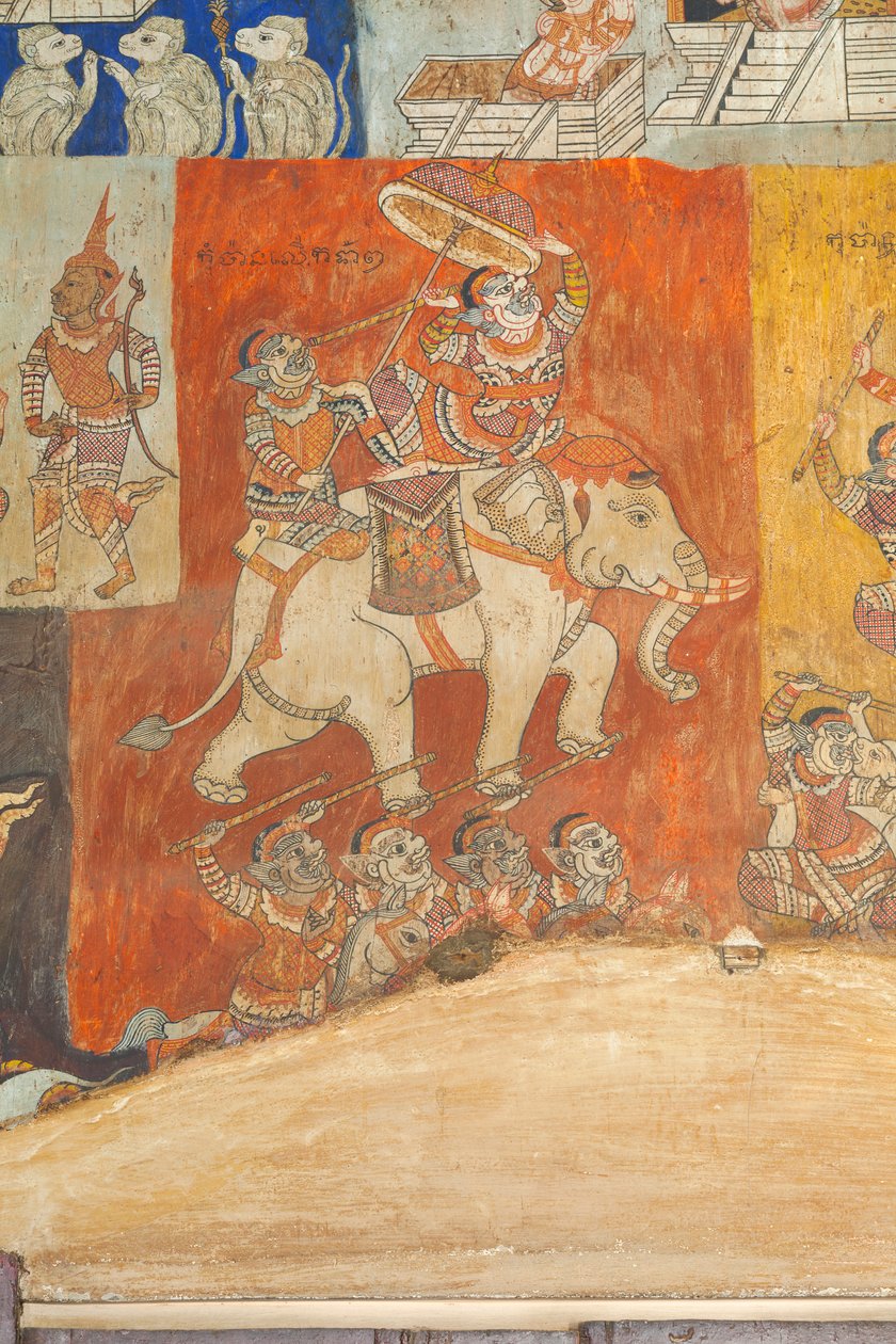 Fresken, die die Wände von Wat Bo schmücken und Szenen aus dem Reamker darstellen, Siem Reap, Kambodscha von Unbekannter Künstler
