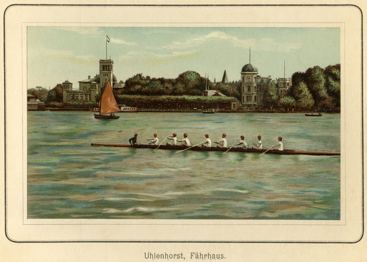 Deutschland, Hamburg, Uhlenhorst Fährhaus nahe dem Alstersee, Illustration aus: „Ansichten-Album Hamburg“ (Ansichten von Hamburg), veröffentlicht von C. Schneider, Berlin NW, ca. 1890 (Lithographie) von Unbekannter Künstler