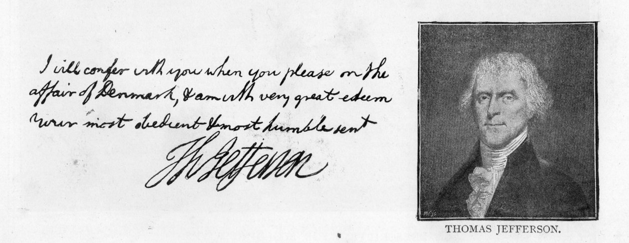 Handschrift und Unterschrift von Thomas Jefferson aus einem Brief an John Paul Jones, geschrieben in Paris, 11. Juli von Unbekannt