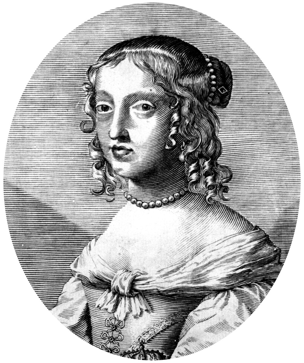 Henrietta Anne, englische Prinzessin und Herzogin von Orléans, Tochter von König Karl I., Ehefrau von Philippe von Orléans (Bruder von König Ludwig XIV.), Kupferstich von Unbekannter Künstler