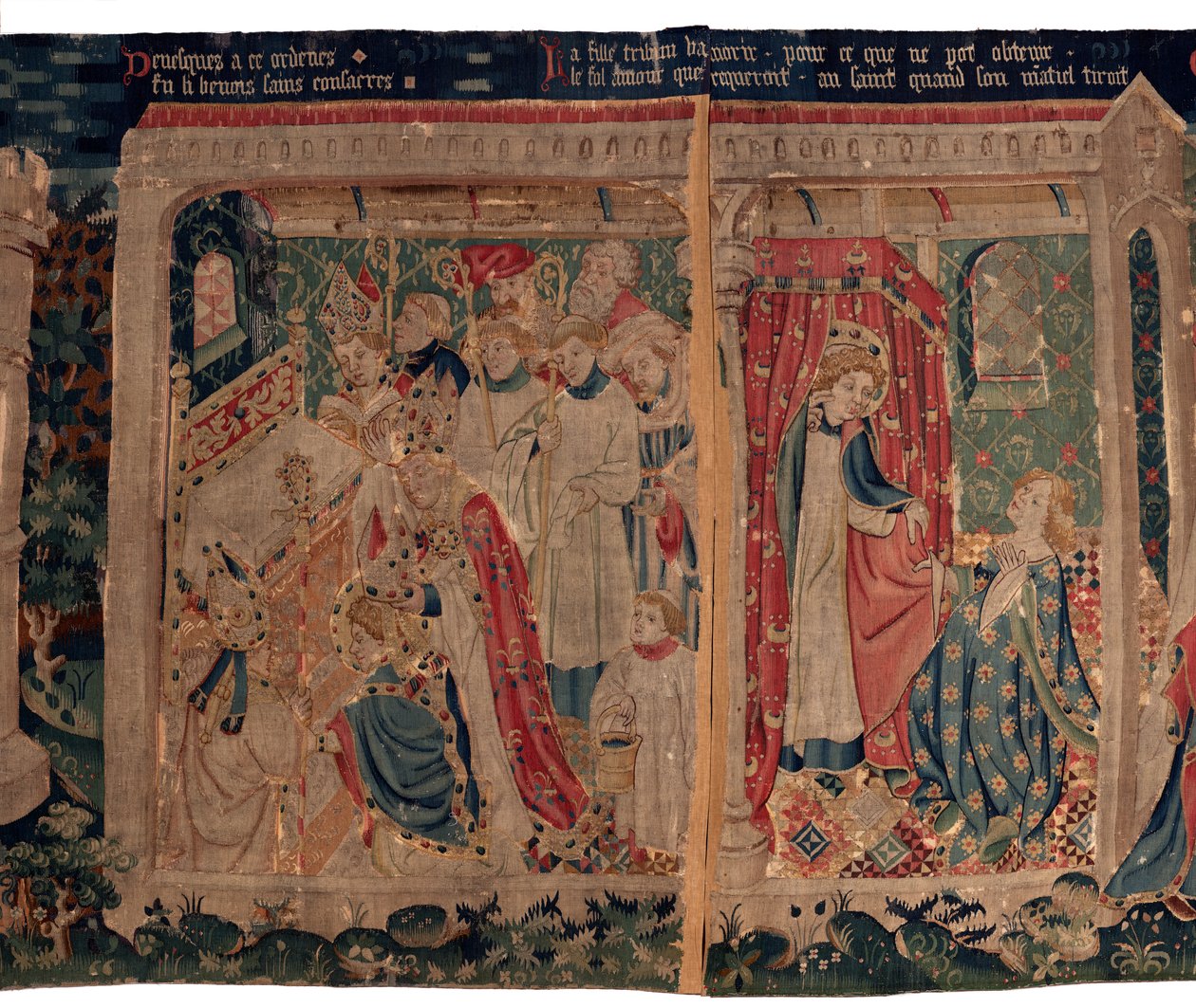 Geschichte von Saint Piat und Saint Eleuthère, auch Tapisserie von Arras genannt. Bestellt von Kanonikus Toussaint Prier, Kaplan des Herzogs von Burgund, Ende des 14. bis Anfang des 15. Jahrhunderts. 22m x 2m. Detail (Tapisserie) von Alec Hunter