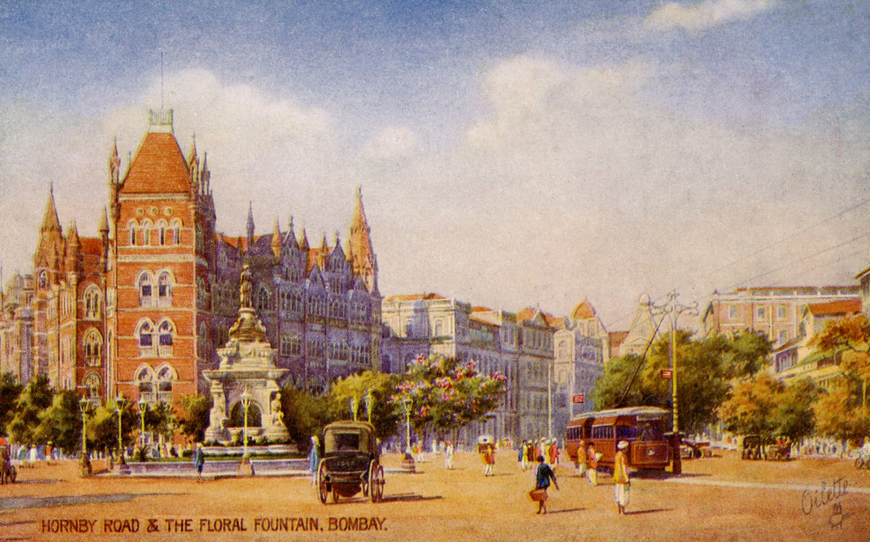 Hornby Road und der Blumenspringbrunnen, Mumbai (Bombay) von Unbekannter Künstler