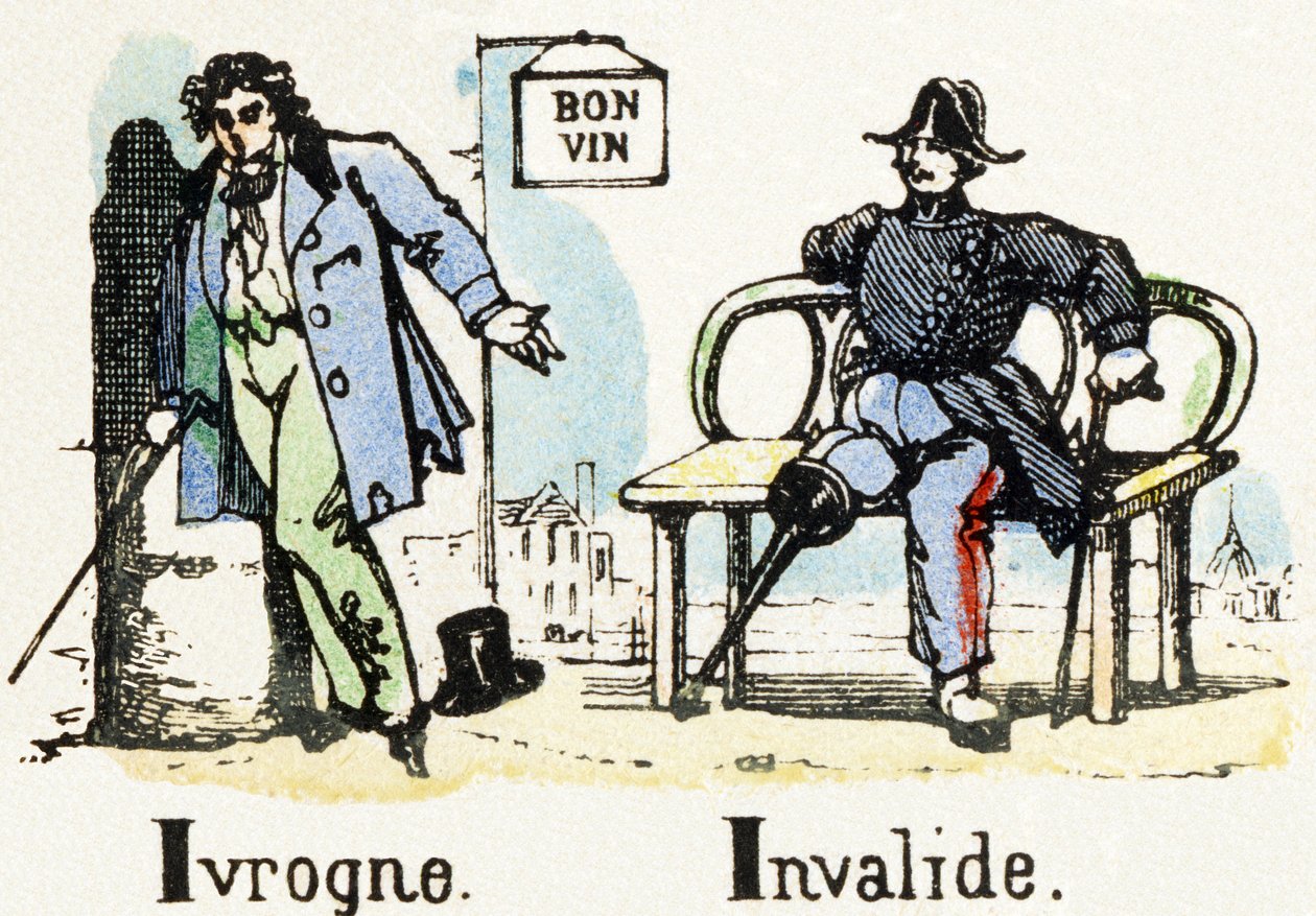 I - Trunkenbold Invalide - Alphabet - Kinderunterhaltung - Bild Epinal, populäre Serie ca. 1890 (Illustration) von Unbekannt