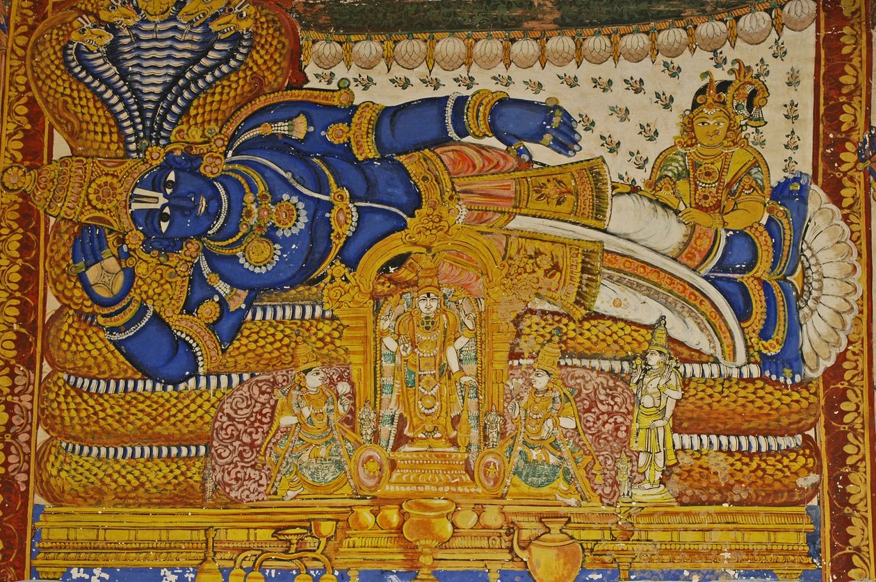 Indien, Tamil Nadu, Srirangam, Sri Ranganathasvami Hindu-Tempel (ursprünglich 10. Jahrhundert), Wandgemälde von Vishnu von Unbekannt