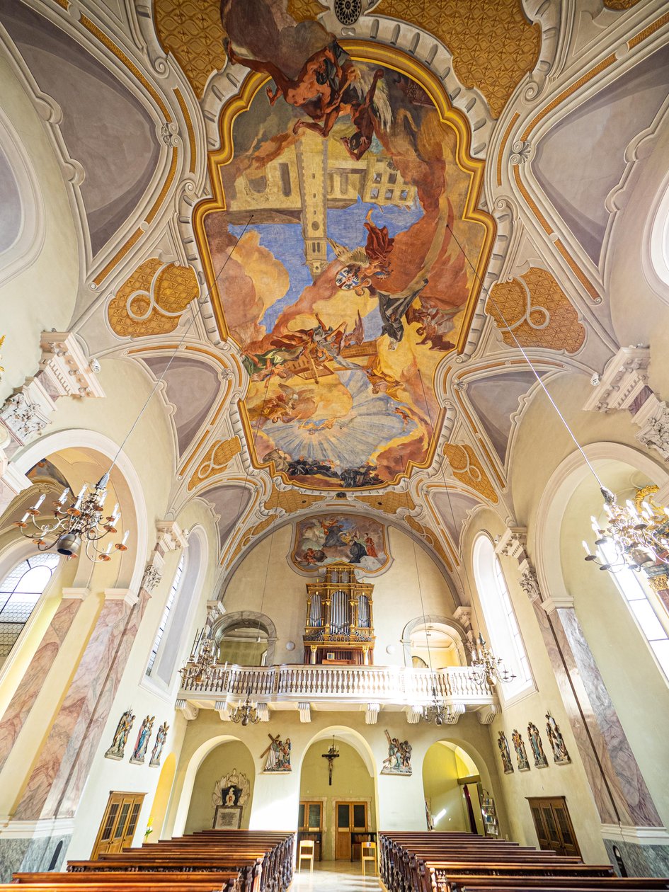 Innenraum, Deckenmalerei von Hans Andre, Servitenkirche, Innsbruck, Tirol, Österreich, Europa von Unbekannter Künstler
