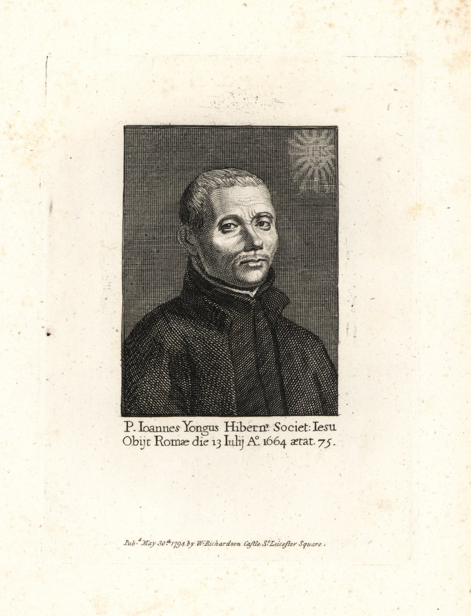 John Yonge, Ioannes Yongus, irischer Jesuitenpriester, gestorben 1664 im Alter von 75 Jahren. Kupferstich aus William Richards Portraits Illustrating Granger
