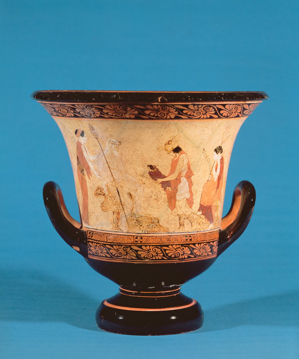 Kalyx-Krater, der Hermes zeigt, wie er den Säugling Dionysos zu den Nymphen bringt, etruskisch, ca. 460 v. Chr. von Unbekannt