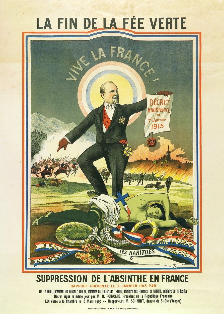 Das Ende der grünen Fee, Lithographie bei der Verbot von Absinth in Frankreich 1915 von Unbekannt