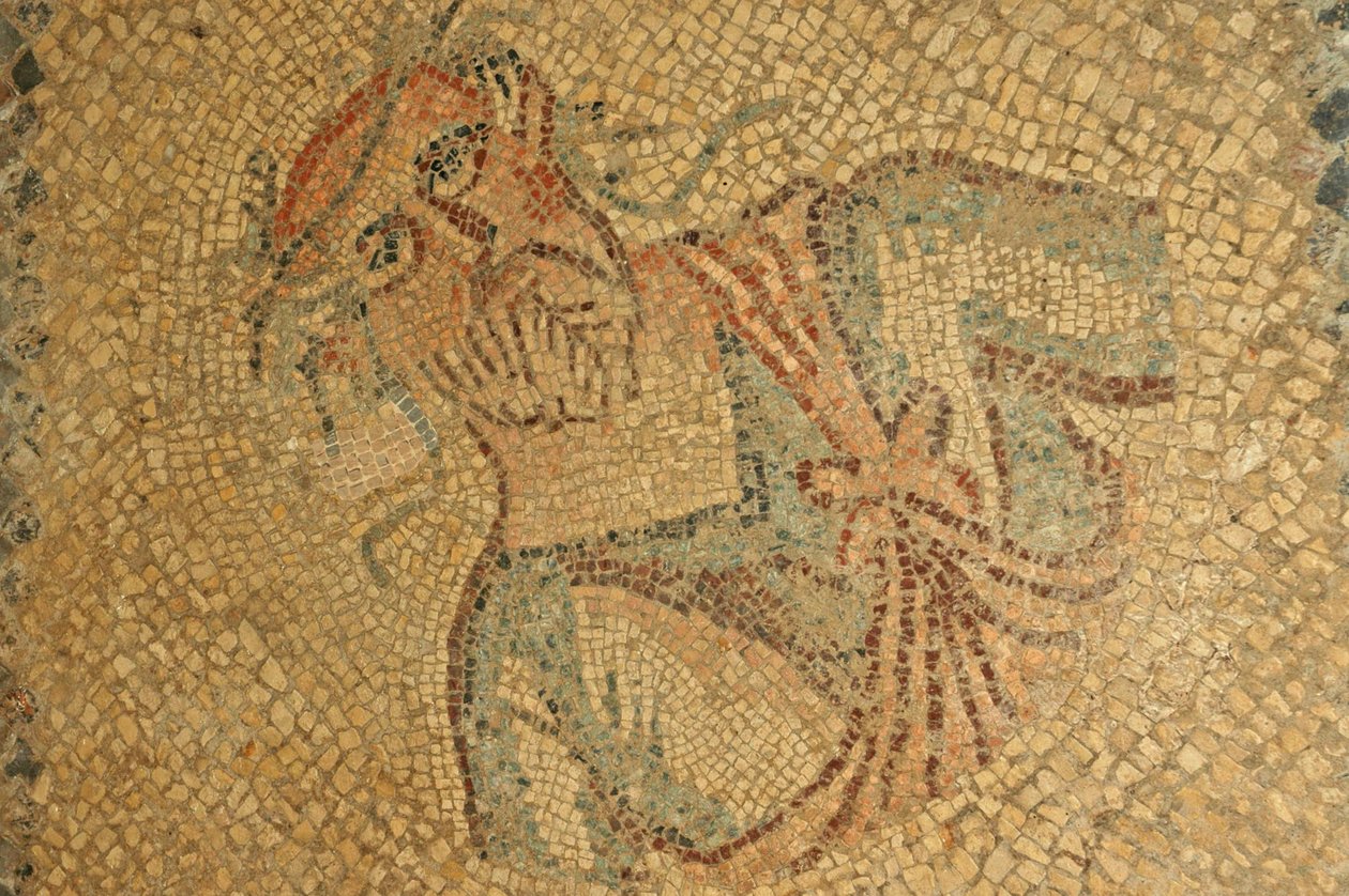 Libyen, römisches Mosaik eines alten Mannes mit Bart und Kranz von Unbekannt