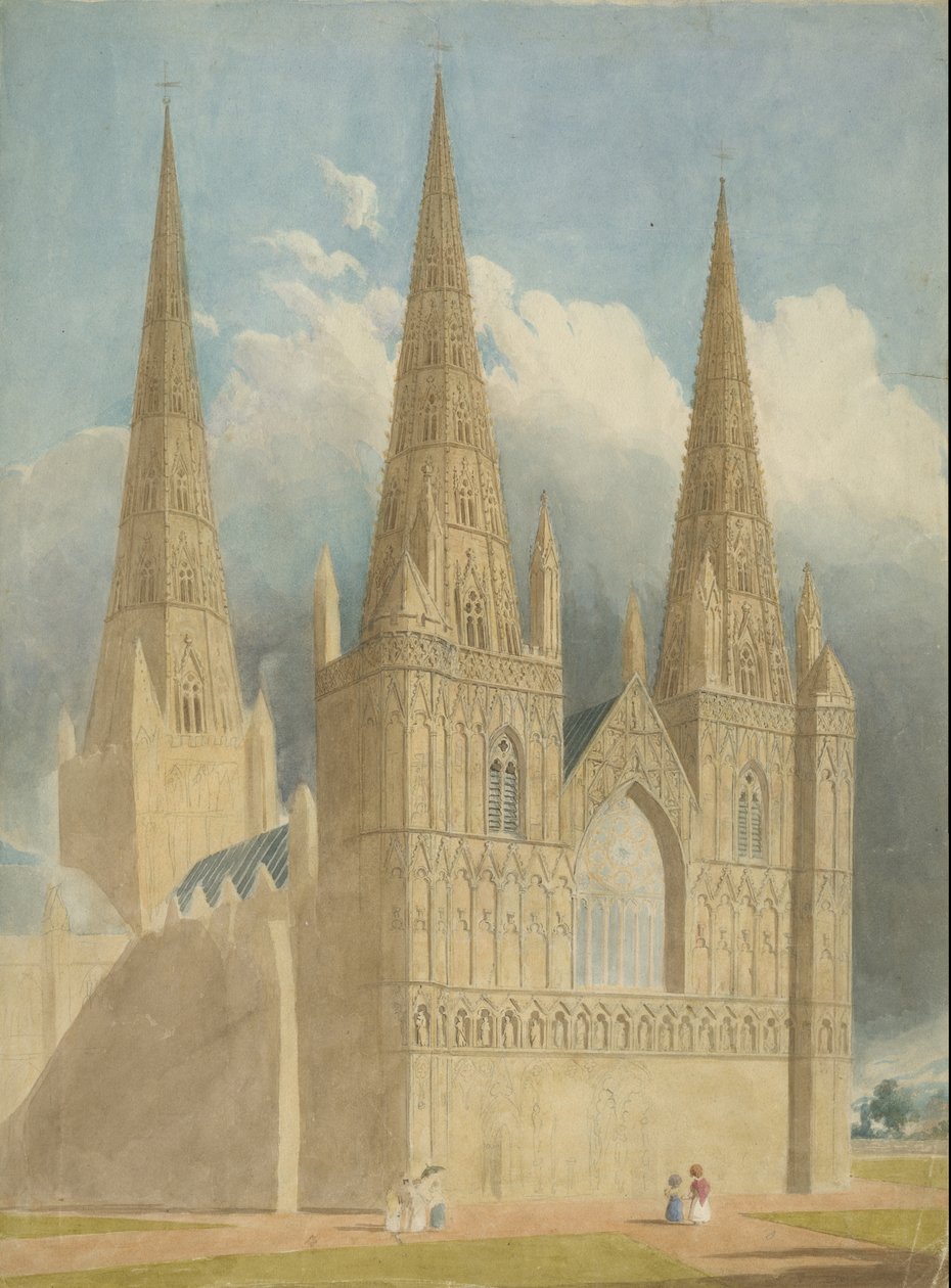 Lichfield Kathedrale - Westfront: Aquarell, undatiert [ca. 1840] von Unbekannt