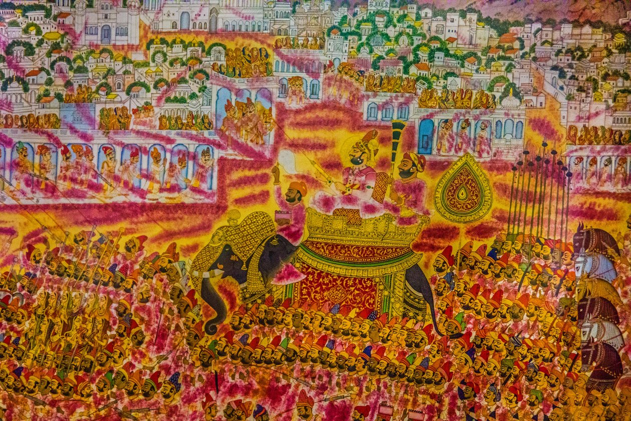 Miniaturmalerei aus dem Fort in Jodhpur, Holi-Festival, Mandawa, Rajasthan, Indien von Unbekannter Künstler