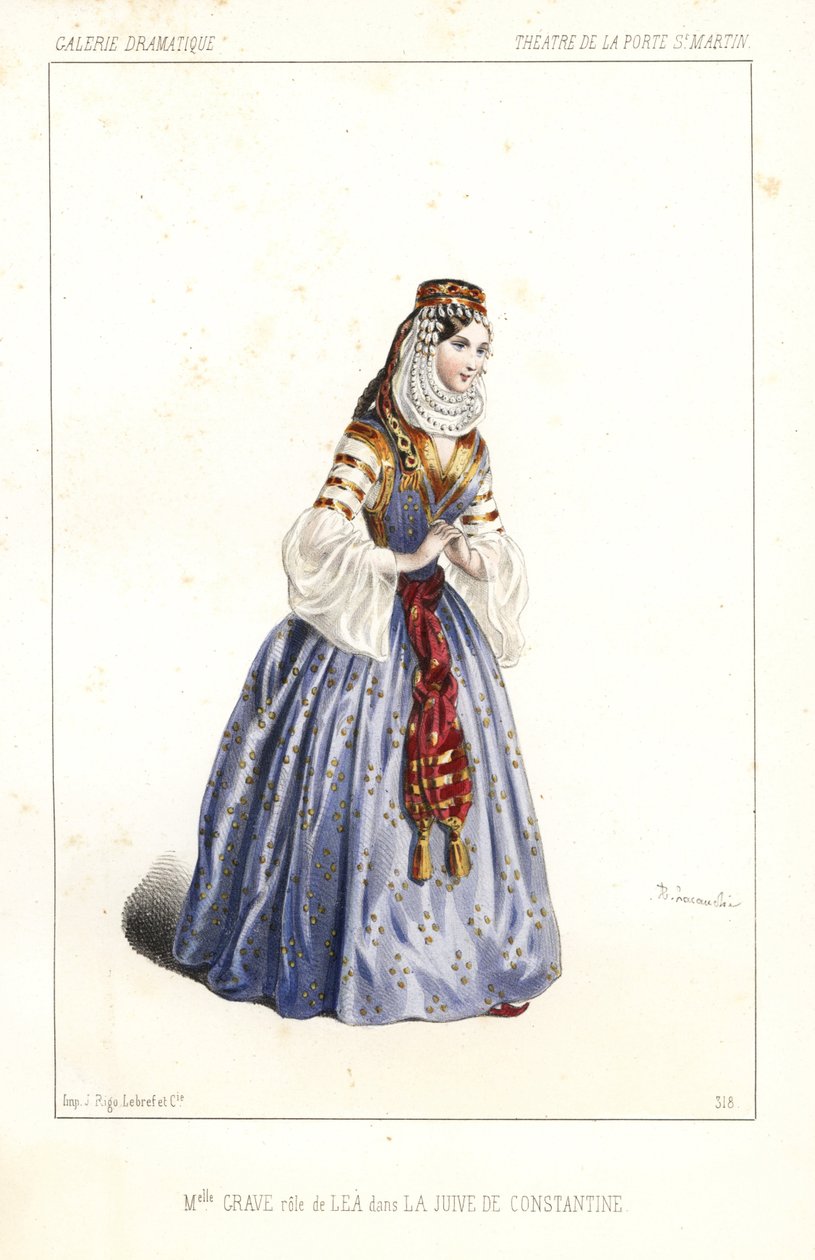 Miss Angelina Grave als Lea in La Jeive de Constantine von Theophile Gaultier und Noel Parfait, Theatre de la Porte St. Martin von Unbekannter Künstler