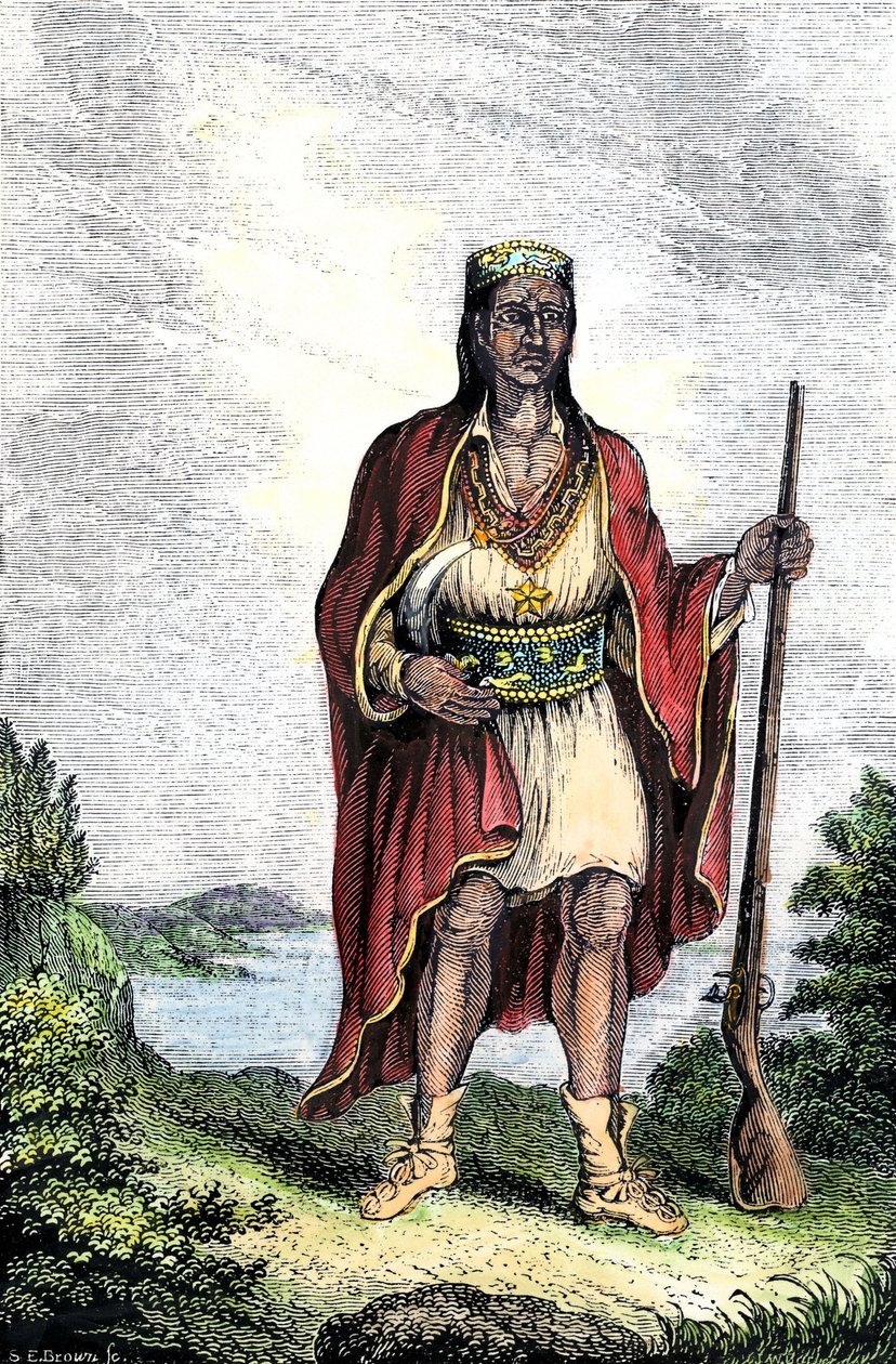 Ureinwohner Amerikas: Indianer der Vereinigten Staaten. Metacomet (ca. 1639-1676), auch bekannt als König Philip oder Metacom, Häuptling der Wampanoag (Massachusetts, Neuengland) (Farbstich) von Unbekannter Künstler