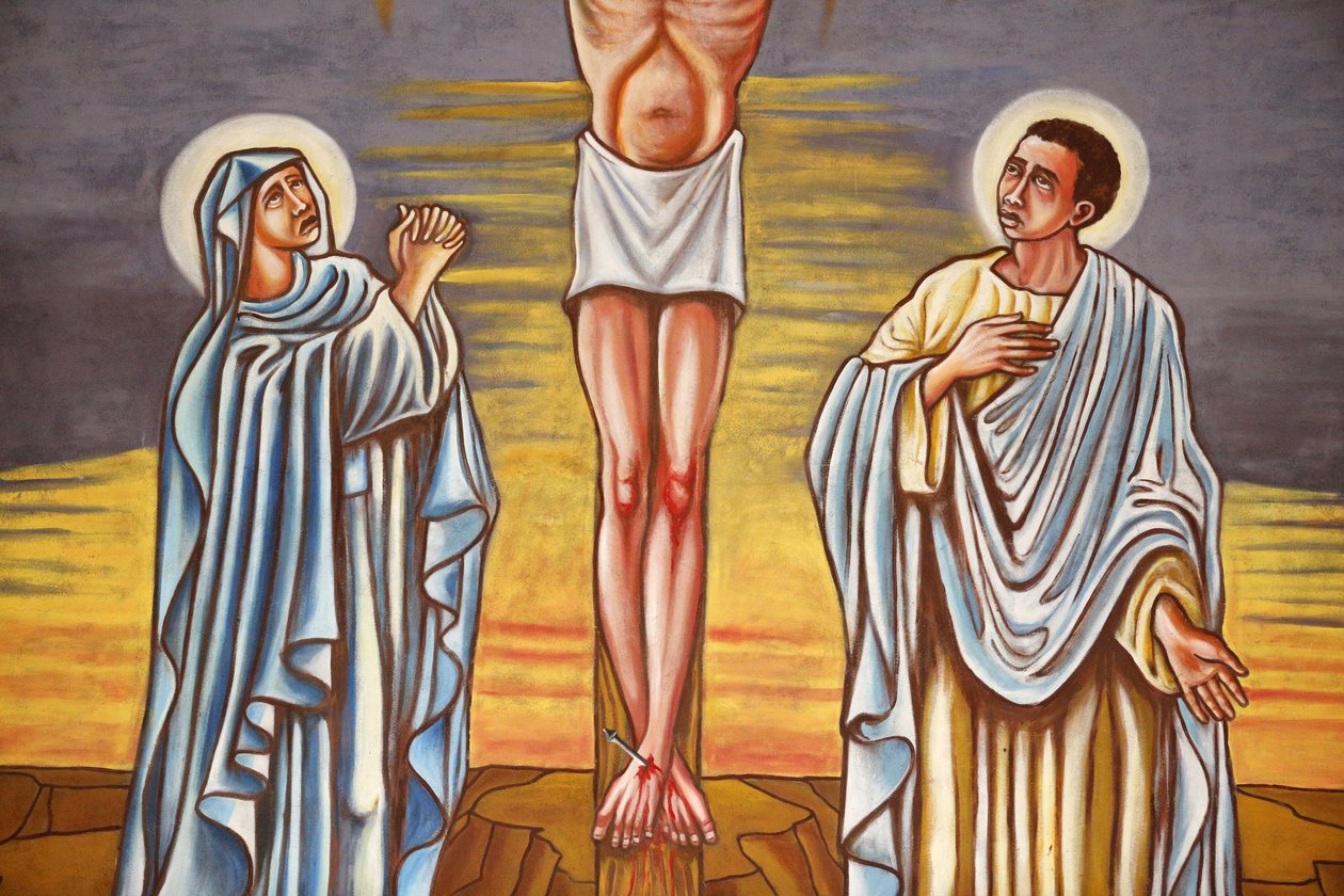 Die Kreuzigung Jesu Christi, die Jungfrau Maria und der heilige Johannes, Aneho, Togo von Unbekannt