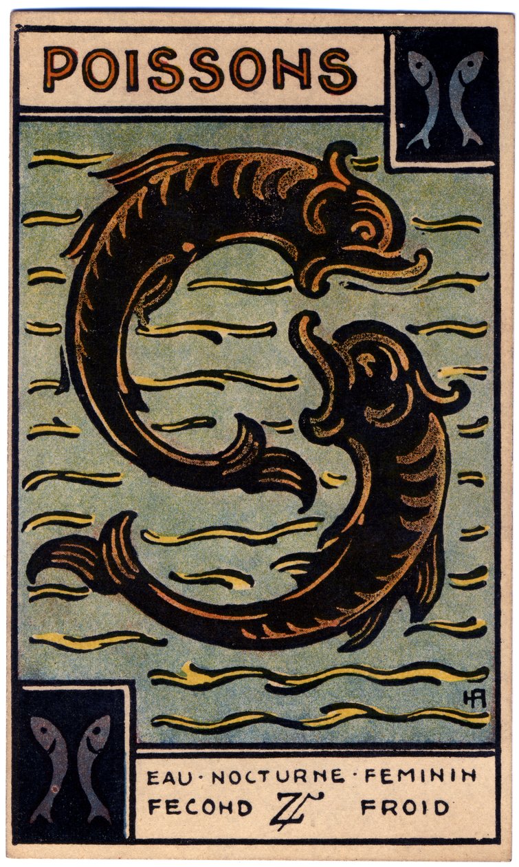 Paranormal. Astrologie. Fische (der Fisch). Astrologische Karte aus: Le Tarot Astrologique, von Georges Muchery, Frankreich von Unbekannter Künstler