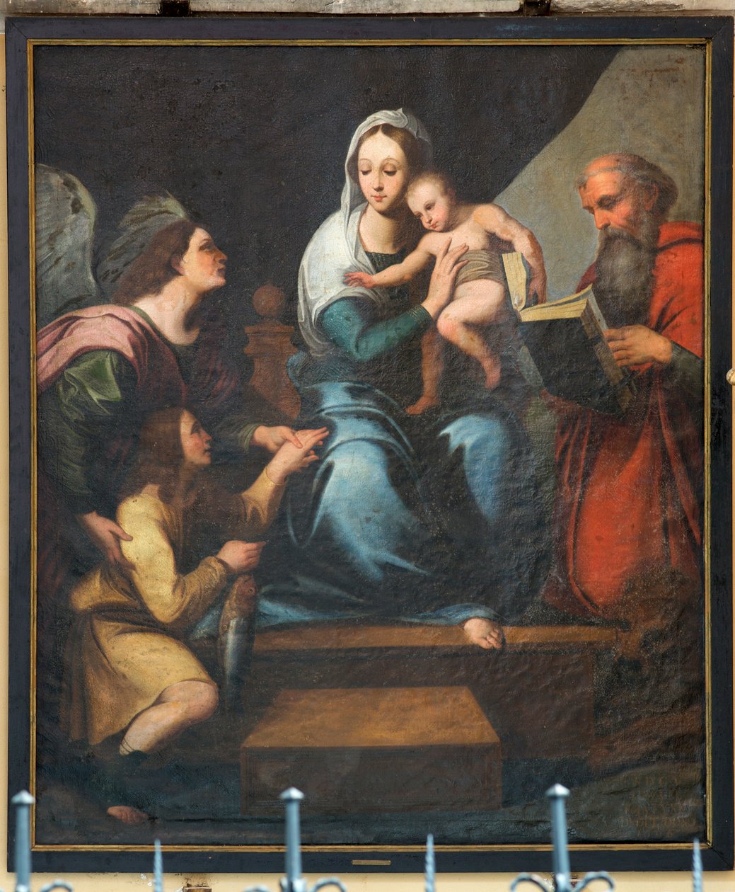 Pfarrkirche Onze-Lieve-Vrouwekerk van Pamele. Innenansicht. Madonna (Madonna mit Fisch, Tobias). Kopie von Rafael (?). von Unbekannter Künstler
