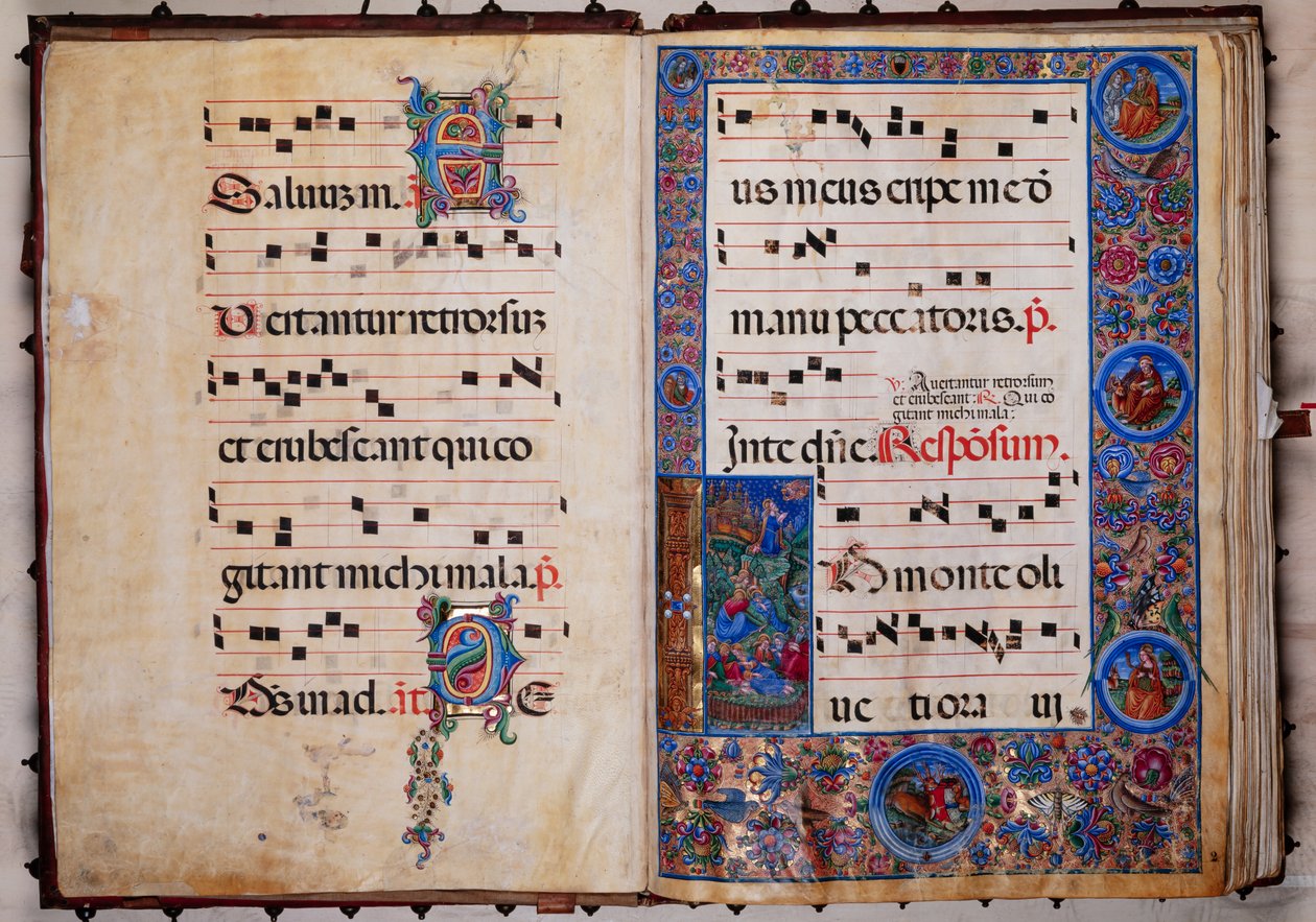 Piccolomini-Bibliothek: Chorbuch, cod. 8-H, ff. 1v-2r mit 