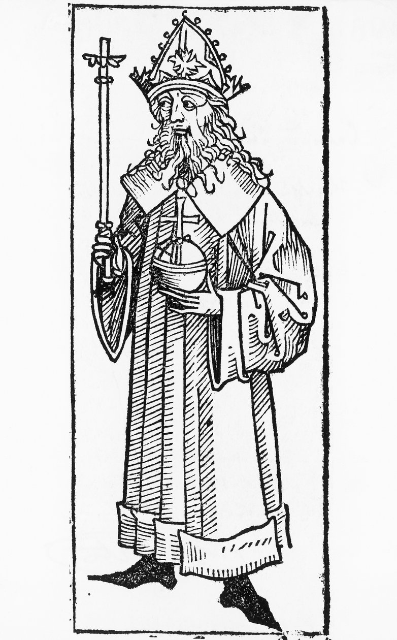 Porträt von Karl IV. von Luxemburg (1316-1378), deutscher König und König von Böhmen (als Karl) von 1346 bis 1378 und Heiliger Römischer Kaiser von 1355 bis 1378, Holzschnitt von William M. Timlin