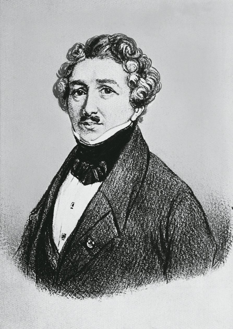 Porträt von Louis-Jacques-Mandé Daguerre (1787-1851), französischer Künstler, Physiker und Chemiker, bekannt für die Erfindung des Daguerreotypie-Verfahrens der Fotografie von William M. Timlin