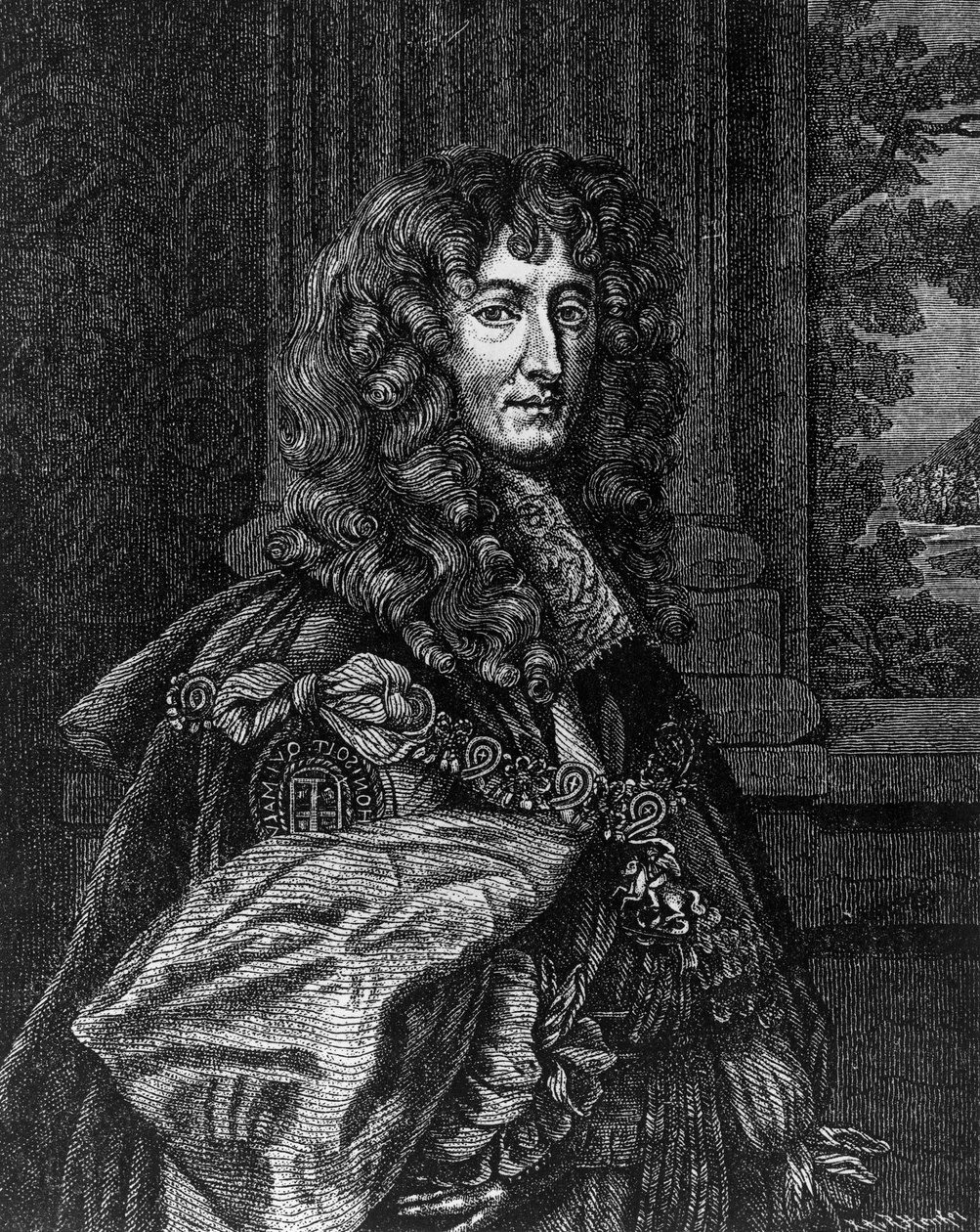 Porträt von Prinz Rupert Wittelsbach vom Rhein (1619-1682), Herzog von Bayern, Herzog von Cumberland, Earl of Holderness, deutscher General und Admiral, Gravur von William M. Timlin