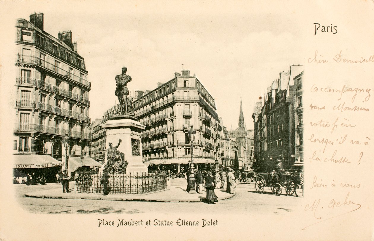 Postkarte Place Maubert Statue Etienne Dolet Paris Seine Ile de France Frankreich von William M. Timlin