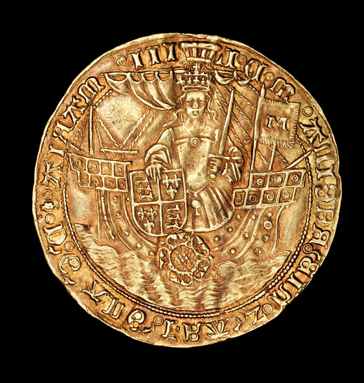 Seltene englische Münze, Gold Ryal, Königin Mary (Bloody Mary) auf Schiff mit Schwert und Schild von Unbekannter Künstler