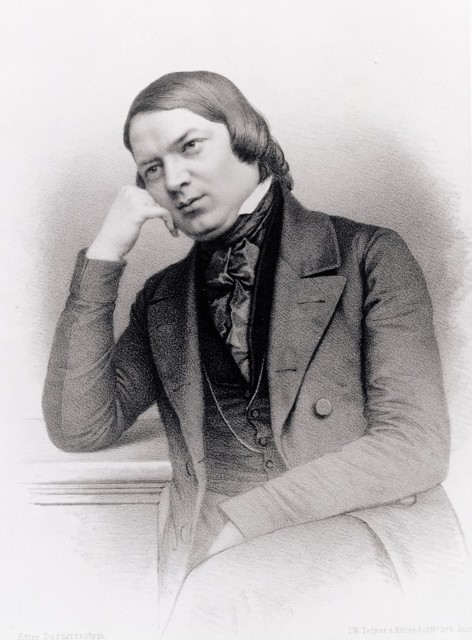 Robert Alexander Schumann (1810-56), deutscher Komponist, graviert von Isaac Wilhelm Tegner (1815-93) und Johann Adolf Kittendorff (1820-1902), nach einem Daguerreotyp von Unbekannt