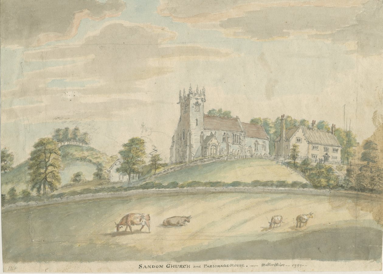 Sandon Kirche und Pfarrhaus von Unbekannt
